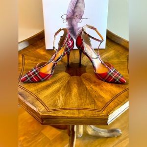 NWOT JESSICA SIMPSON Wintelle Plaid Pump with Silver Chain
